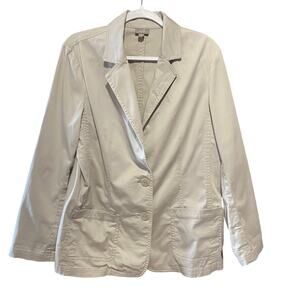 J. Jill Khakis Tan Beige Blazer Jacket Cotton Womens Size Medium Classic Stretch